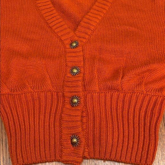 🌞 Farm Rio Orange Chunky Bubble Knit Cardigan • Small • Gold Sun Buttons - Picture 4 of 7